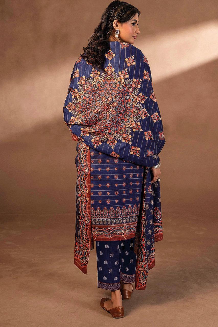 3 Pcs Women's Unstitched Khaddar Printed Suit