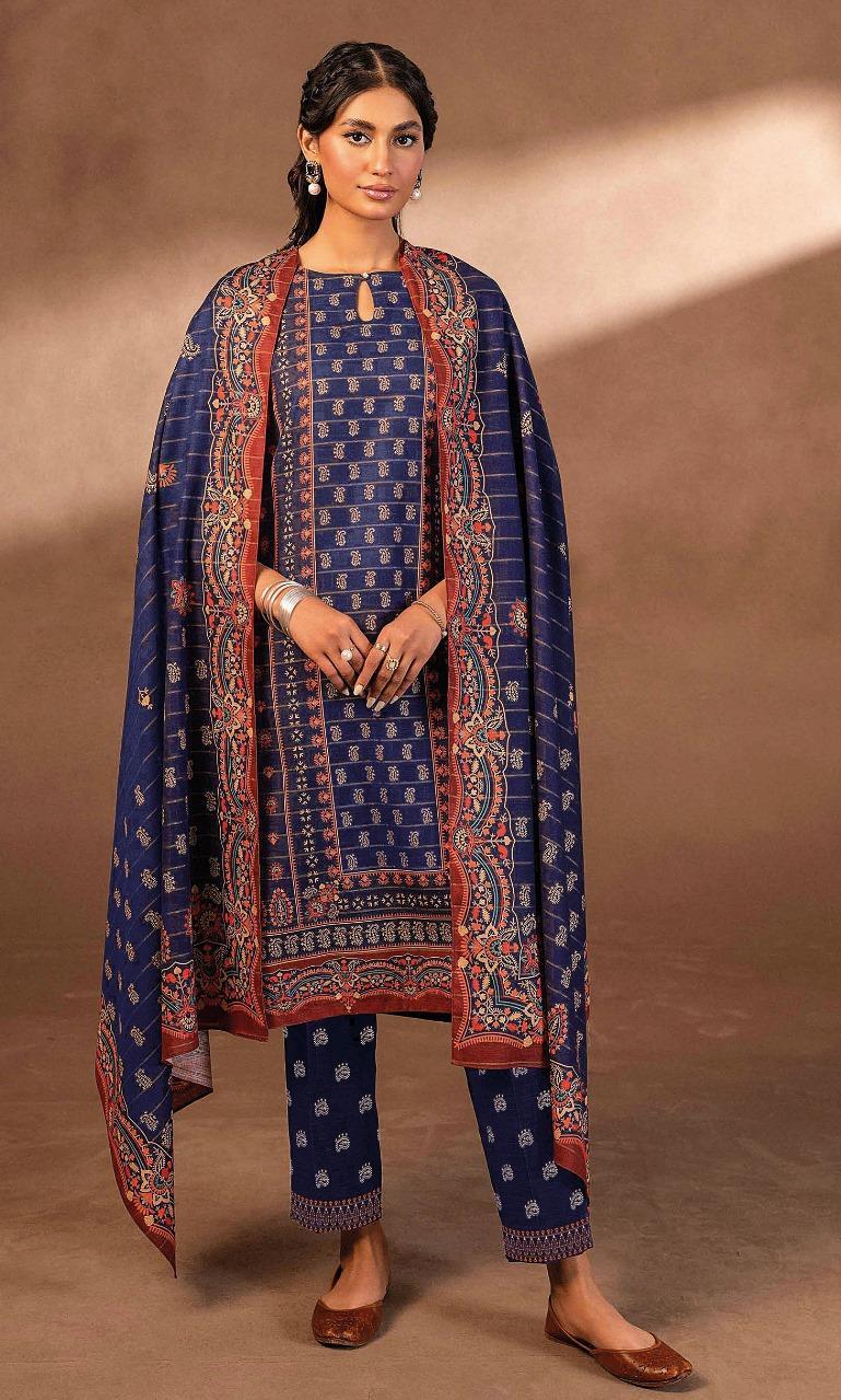 3 Pcs Women's Unstitched Khaddar Printed Suit
