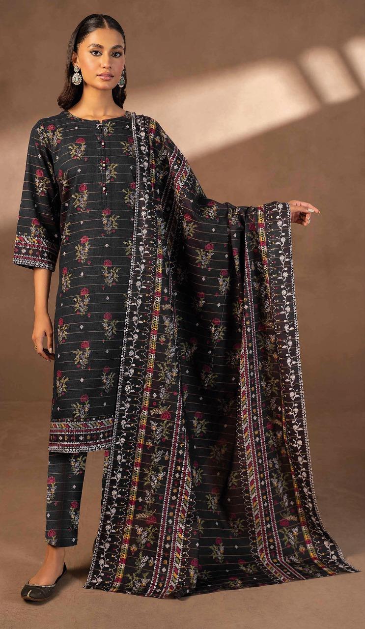3 Pcs Women's Unstitched Khaddar Printed Suit