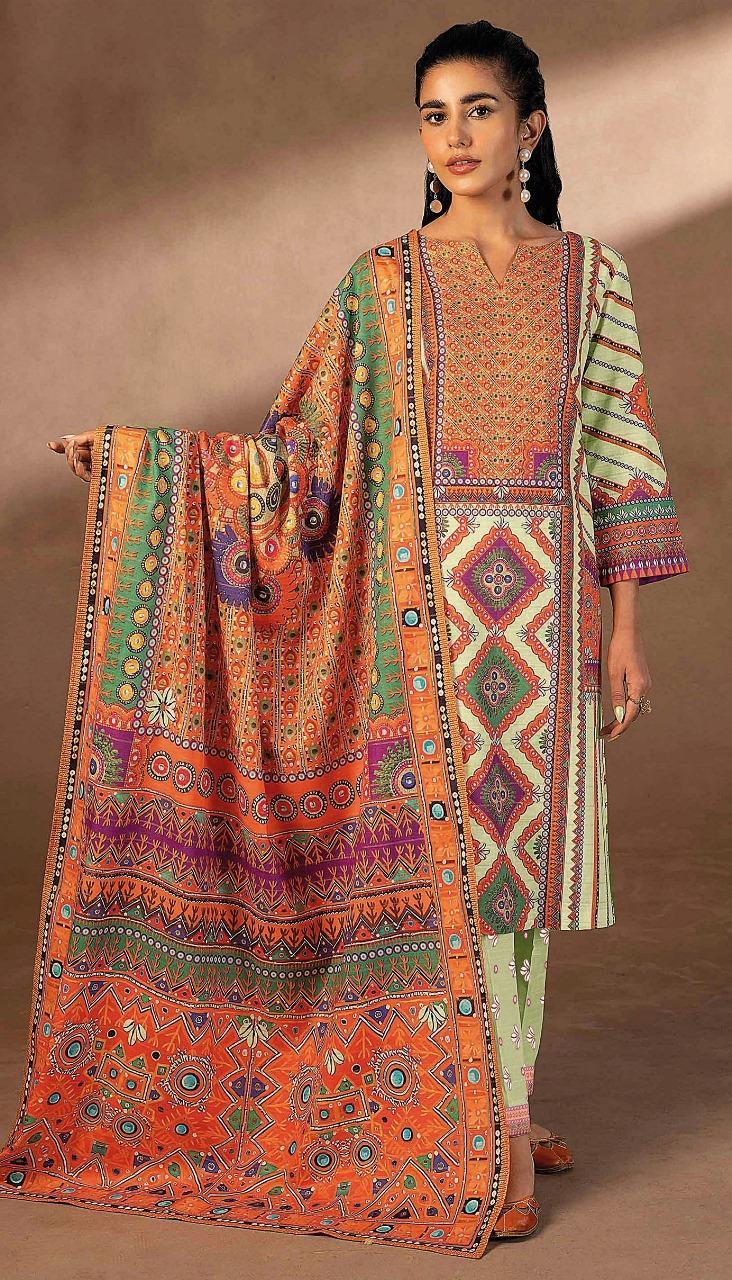 3 Pcs Women's Unstitched Khaddar Printed Suit