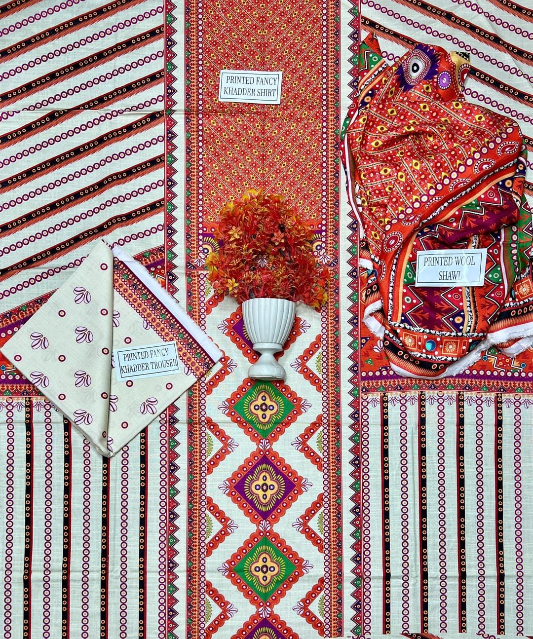 3 Pcs Women's Unstitched Khaddar Printed Suit