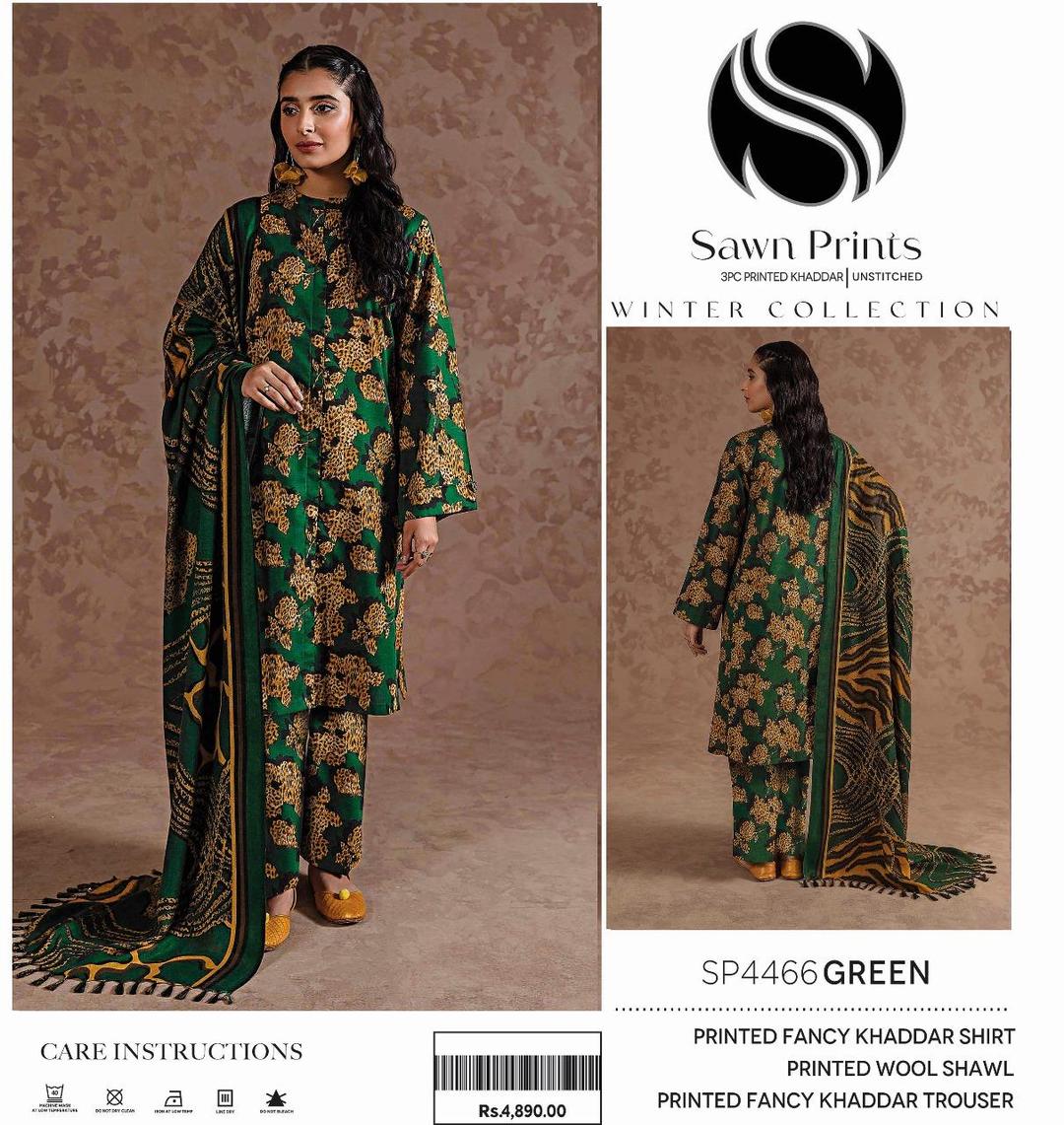 3 Pcs Women's Unstitched Khaddar Printed Suit