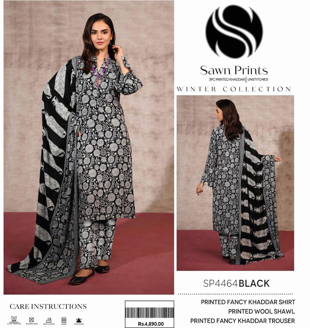 3 Pcs Women's Unstitched Khaddar Printed Suit