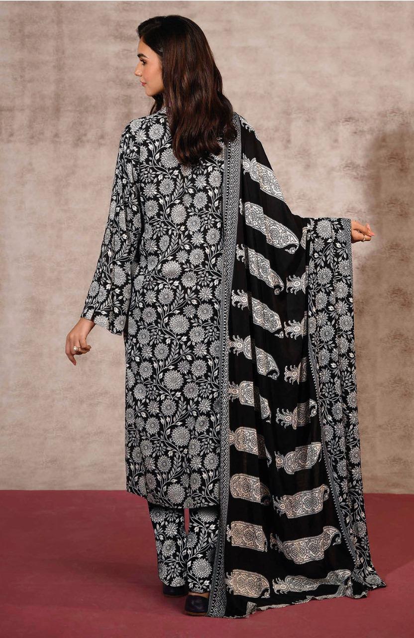 3 Pcs Women's Unstitched Khaddar Printed Suit