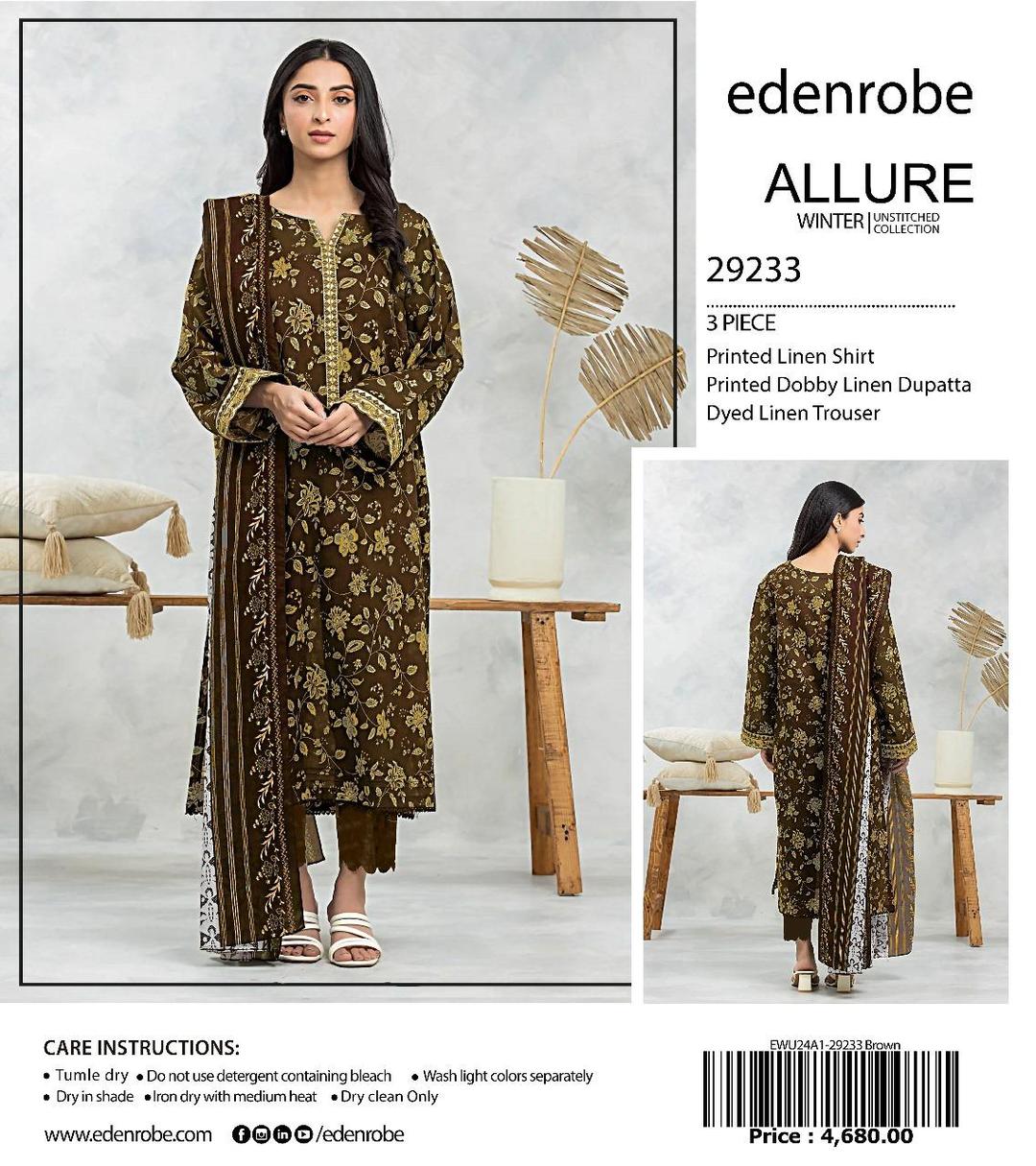 3 Pcs Women's Unstitched Linen Printed Suit