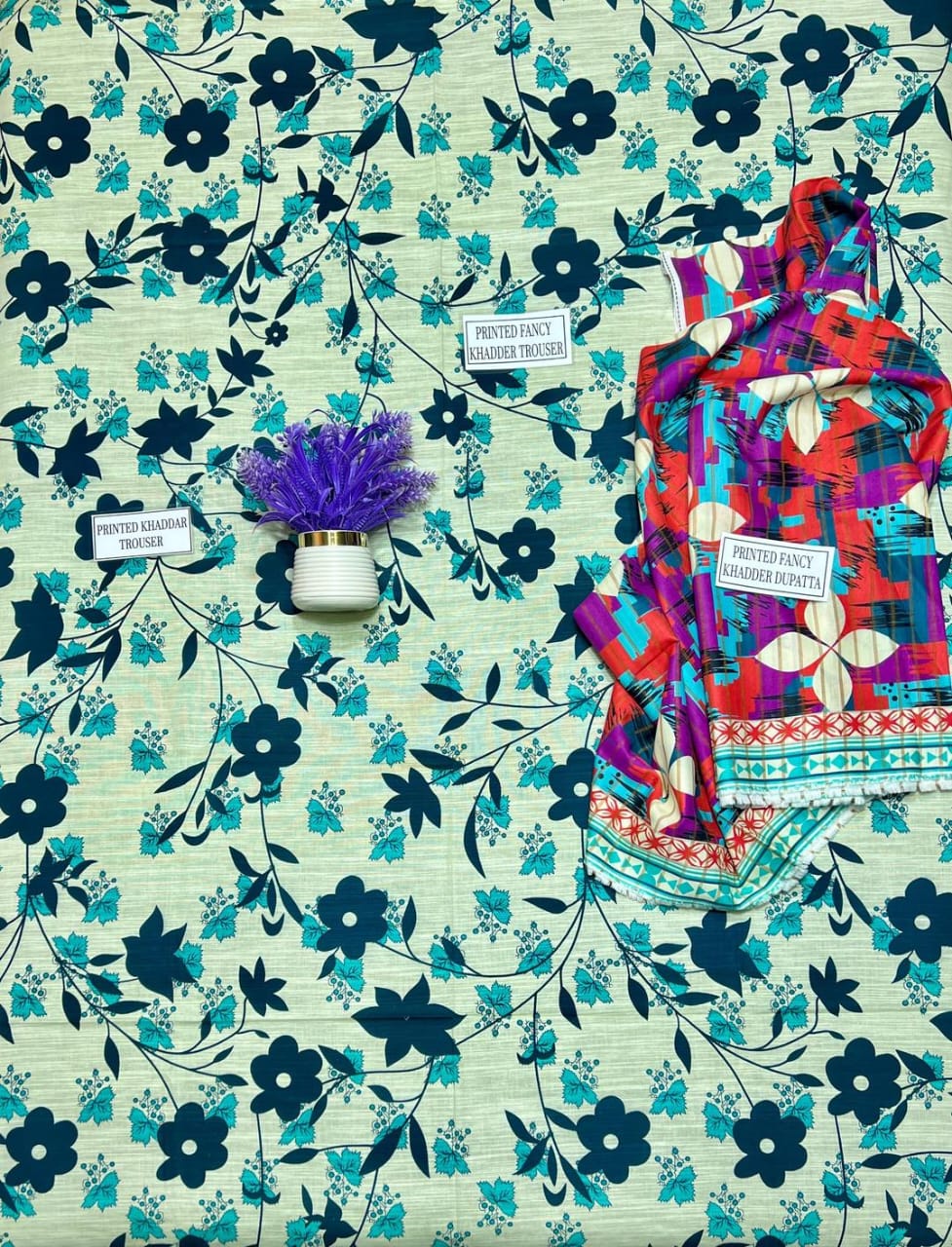 3 Pcs Women's Unstitched Khaddar Printed Suit