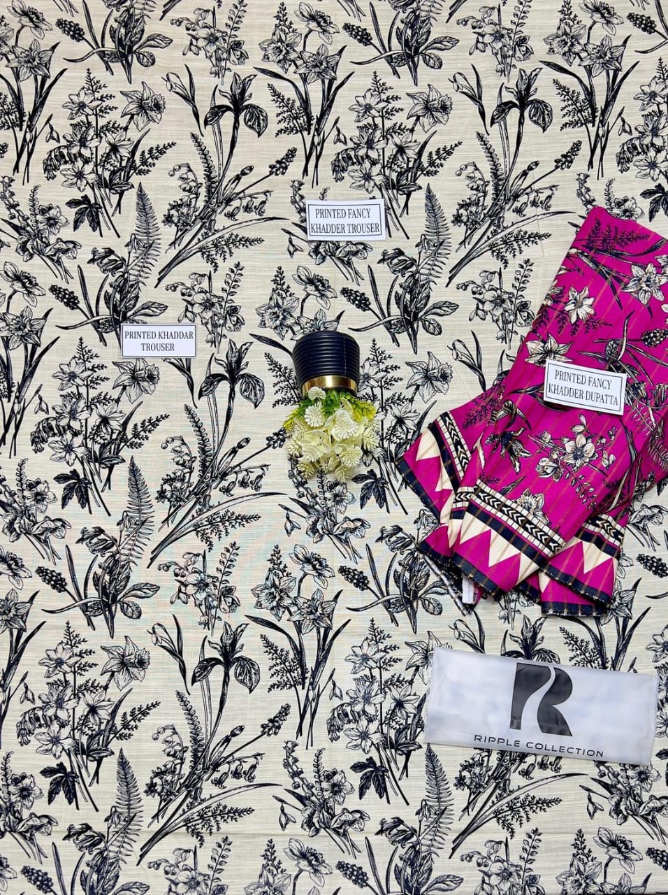 3 Pcs Women's Unstitched Khaddar Printed Suit