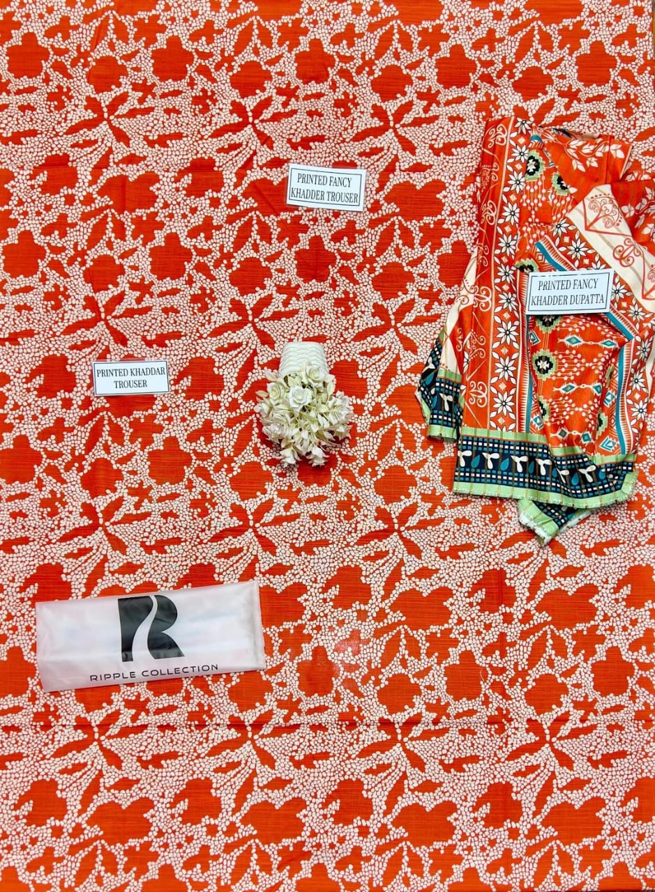 3 Pcs Women's Unstitched Khaddar Printed Suit