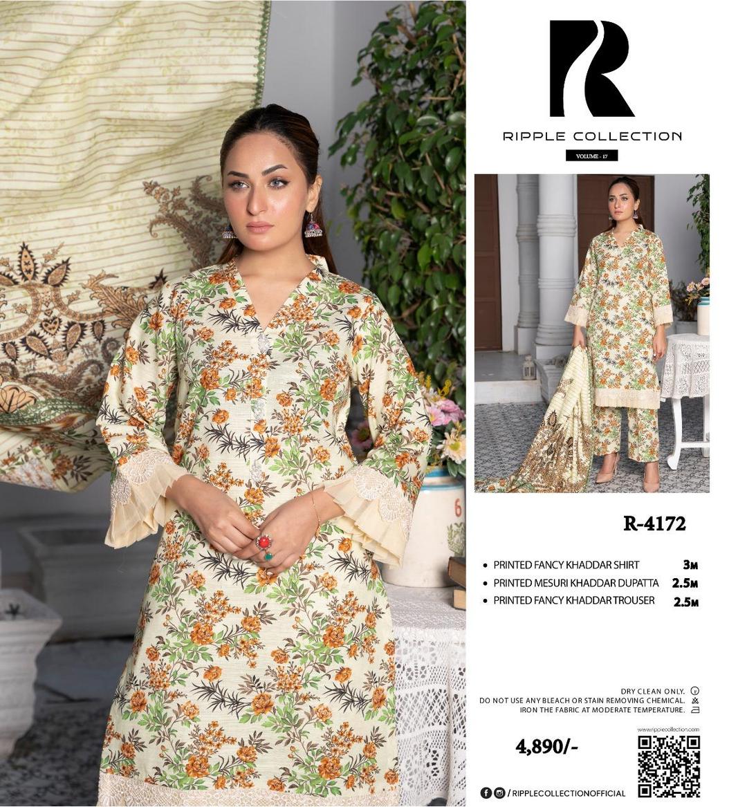3 Pcs Women's Unstitched Khaddar Printed Suit