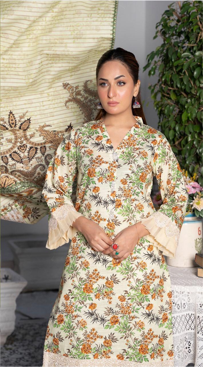 3 Pcs Women's Unstitched Khaddar Printed Suit