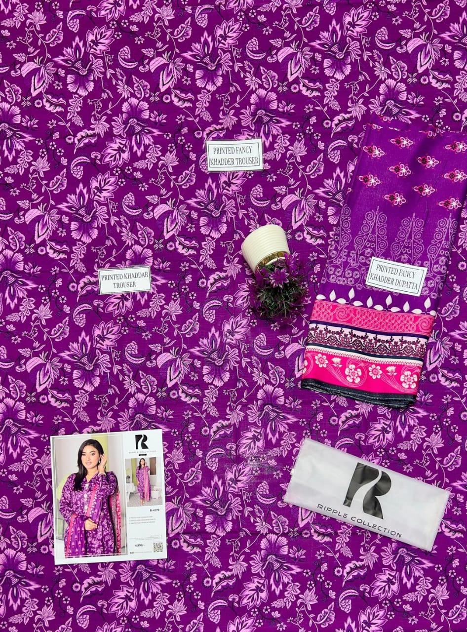 3 Pcs Women's Unstitched Khaddar Printed Suit