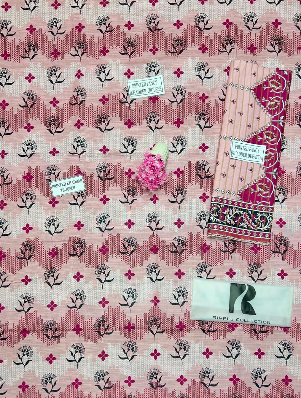 3 Pcs Women's Unstitched Khaddar Printed Suit