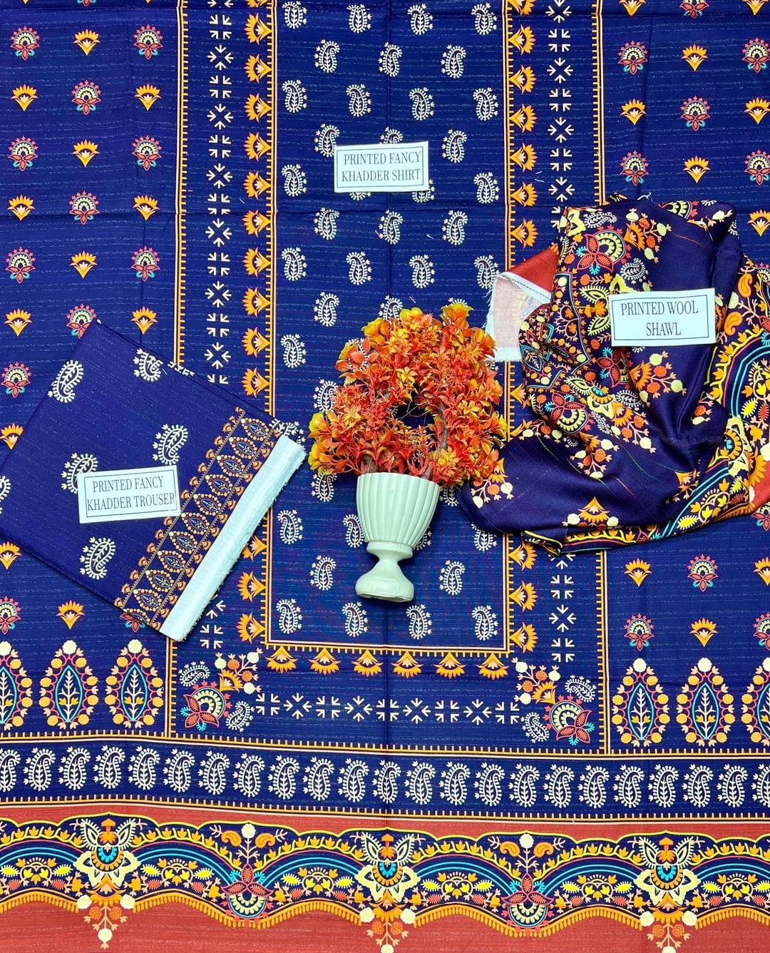 3 Pcs Women's Unstitched Khaddar Printed Suit