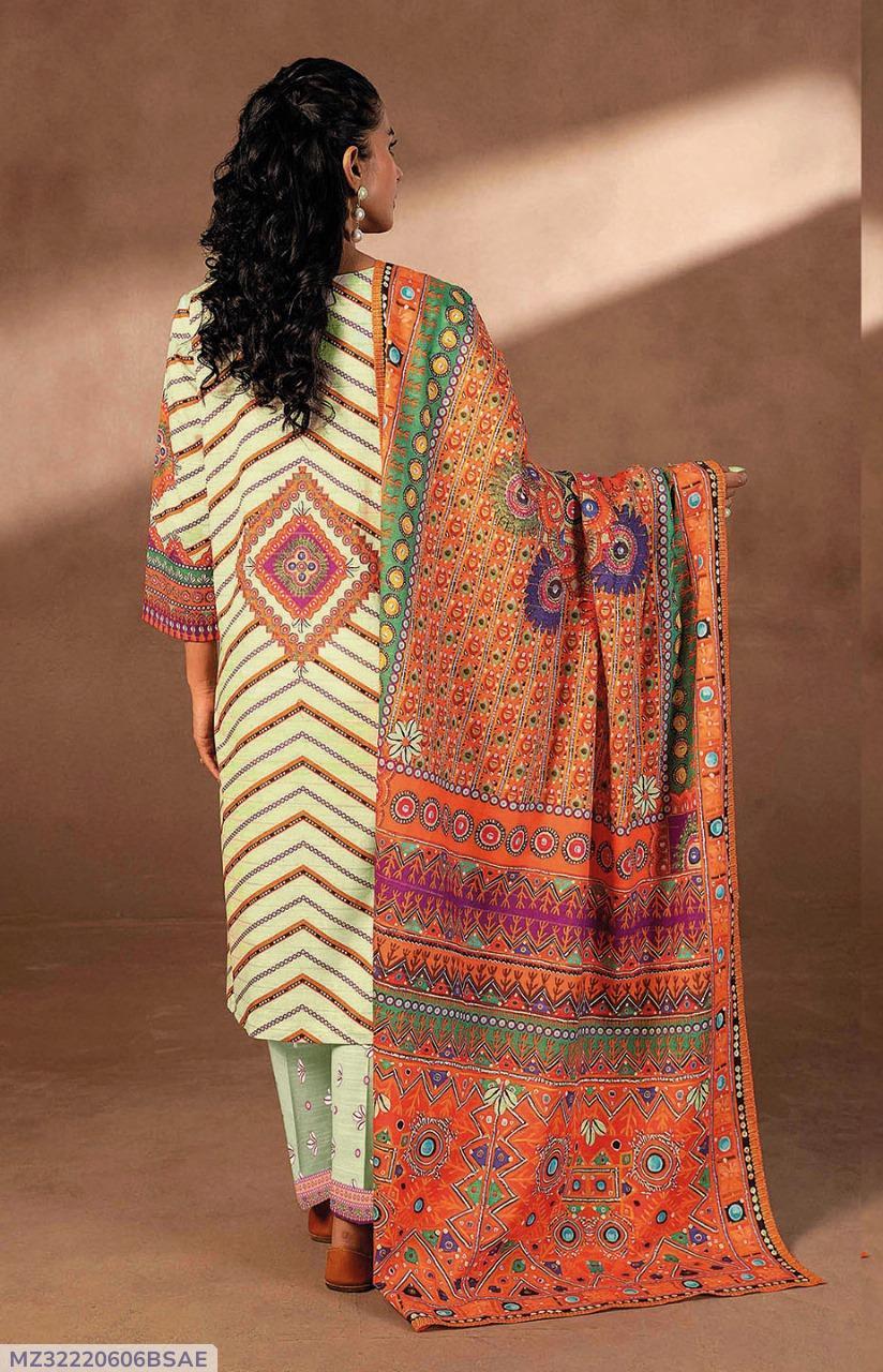 3 Pcs Women's Unstitched Khaddar Printed Suit