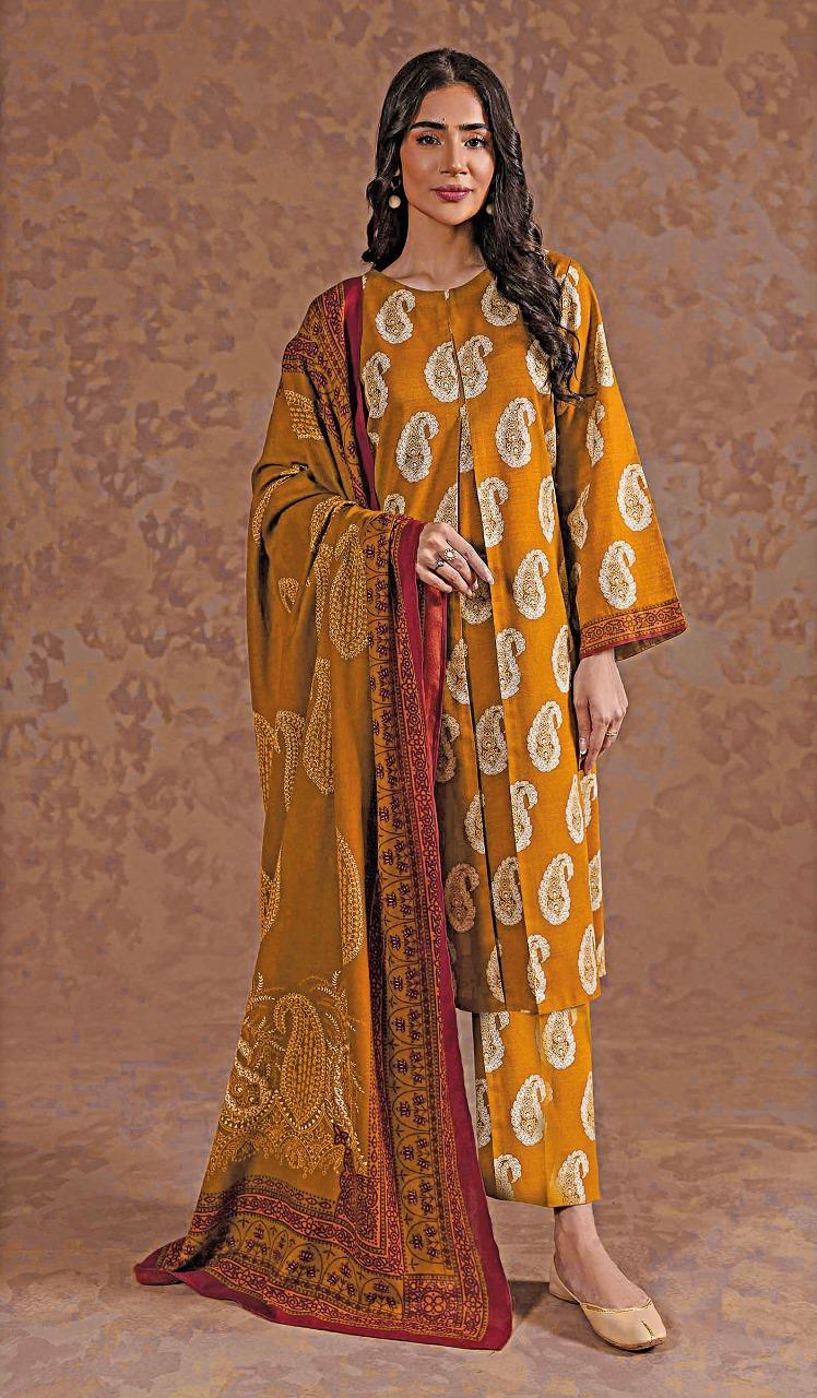 3 Pcs Women's Unstitched Khaddar Printed Suit
