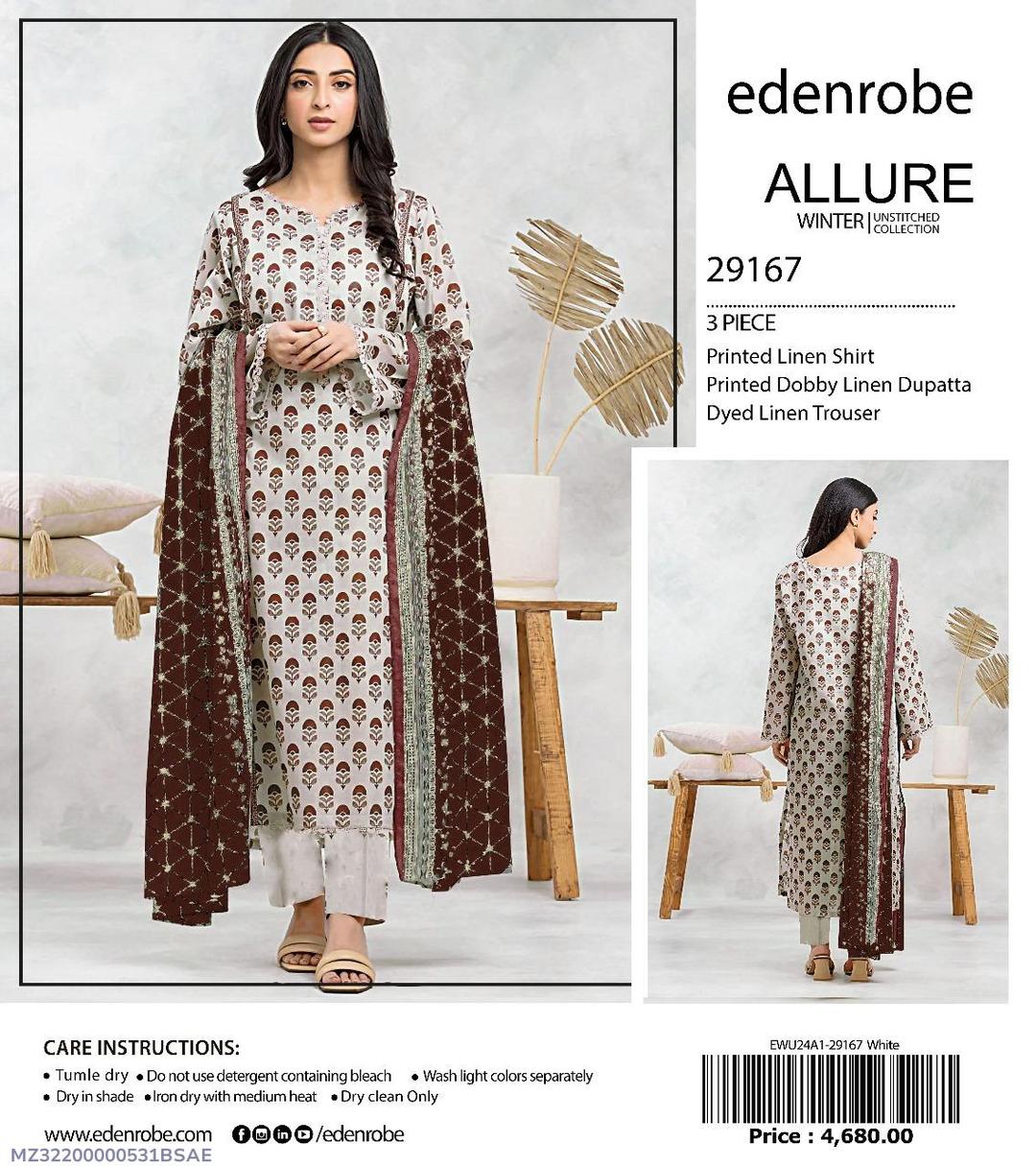3 Pcs Women's Unstitched Linen Printed Suit