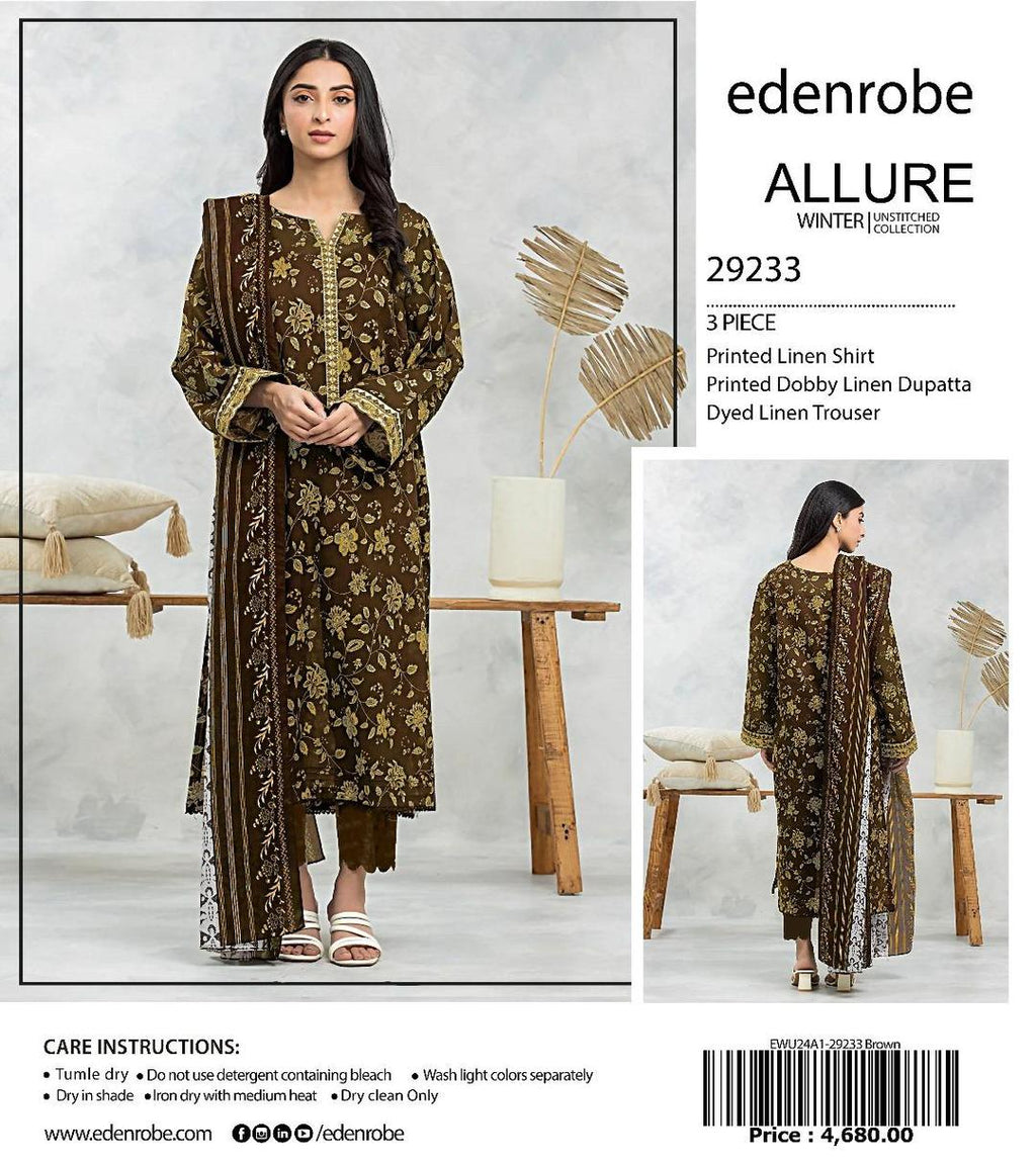 3 Pcs Women's Unstitched Linen Printed Suit