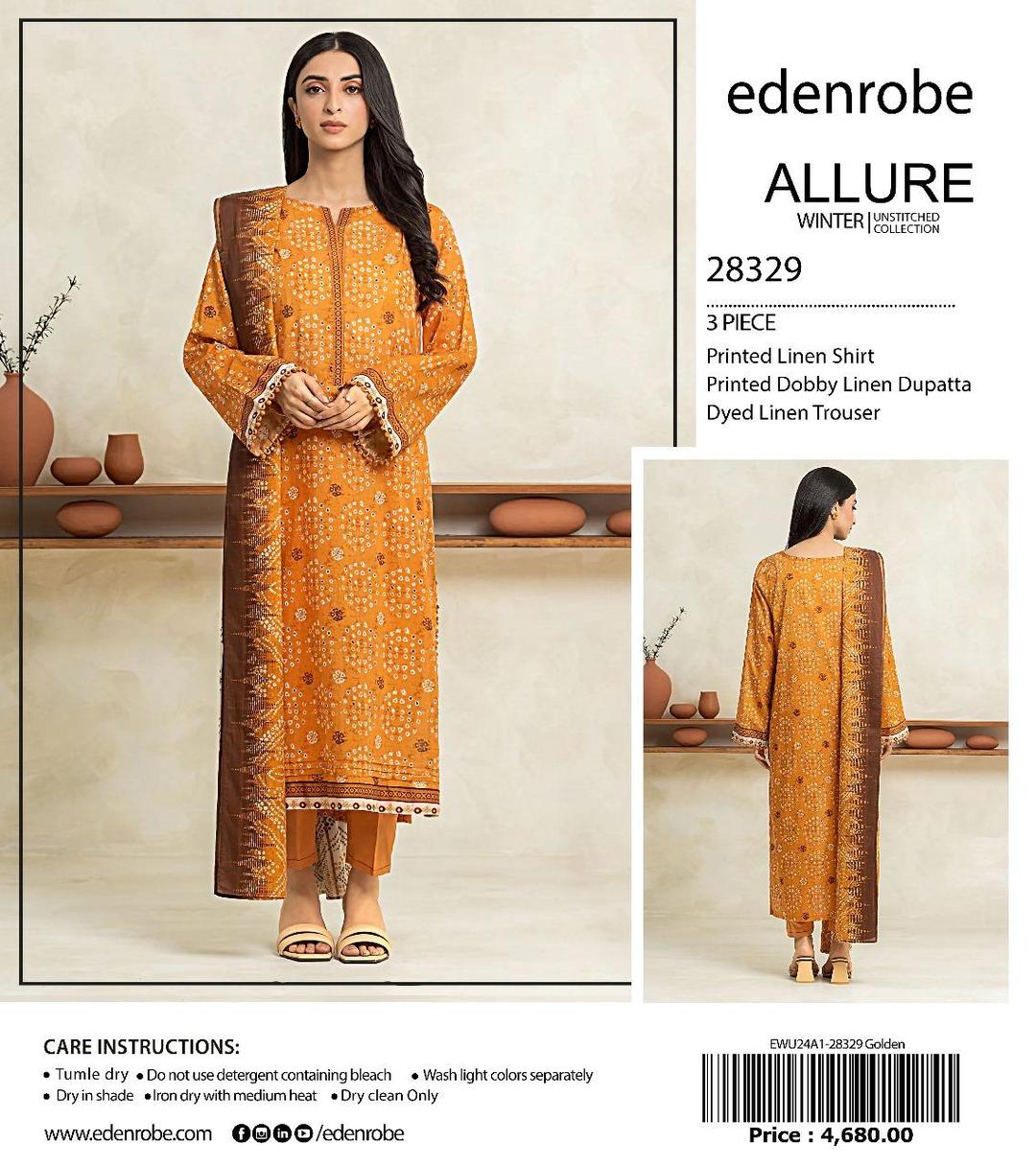 3 Pcs Women's Unstitched Linen Printed Suit