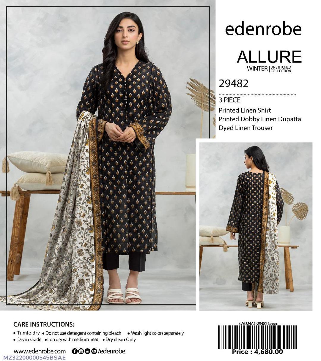 3 Pcs Women's Unstitched Linen Printed Suit