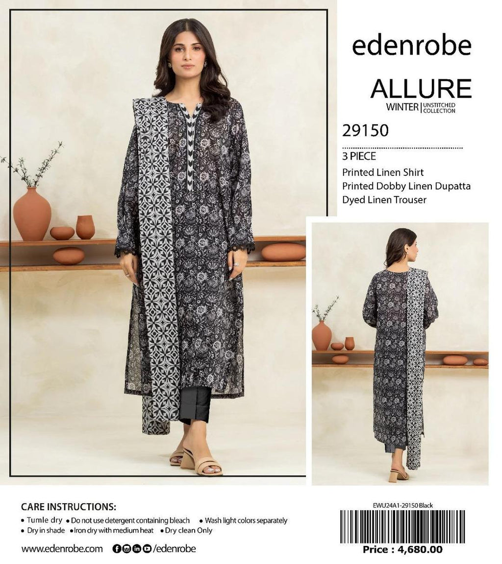 3 Pcs Women's Unstitched Linen Printed Suit