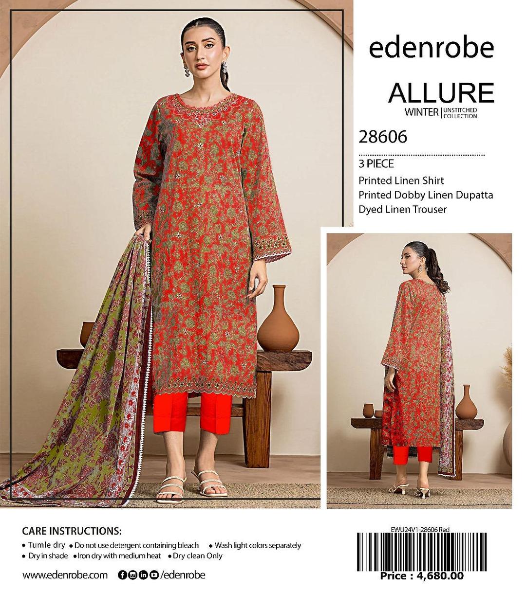3 Pcs Women's Unstitched Linen Printed Suit