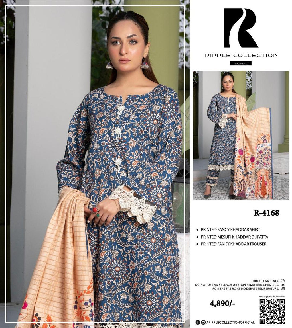 3 Pcs Women's Unstitched Khaddar Printed Suit