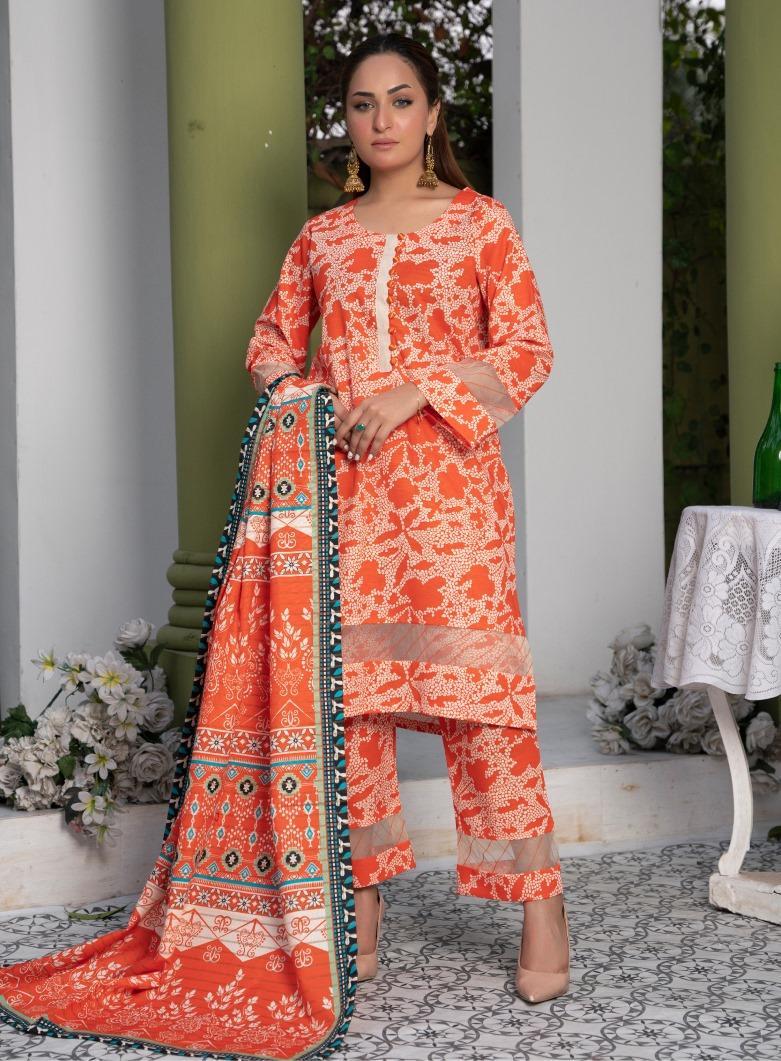 3 Pcs Women's Unstitched Khaddar Printed Suit