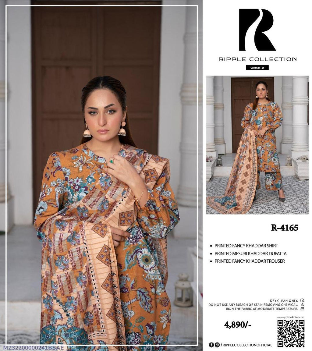 3 Pcs Women's Unstitched Khaddar Printed Suit