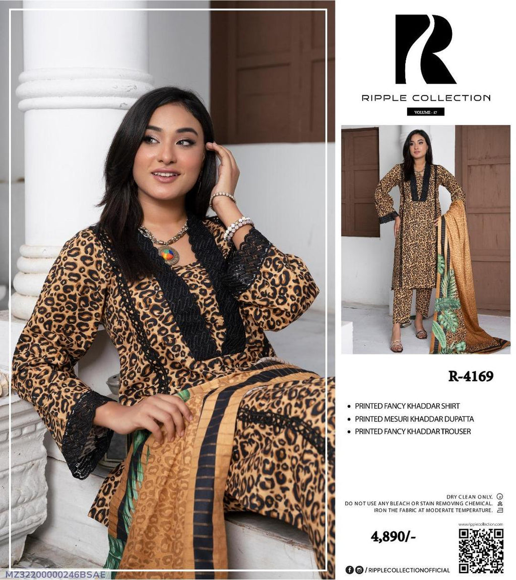 3 Pcs Women's Unstitched Khaddar Printed Suit