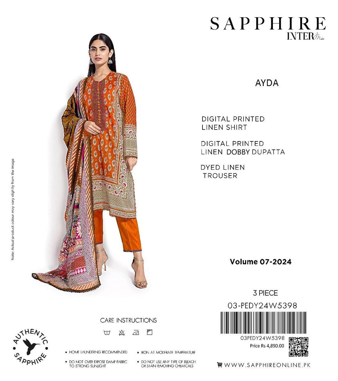 3 Pcs Women's Unstitched Linen Printed Suit