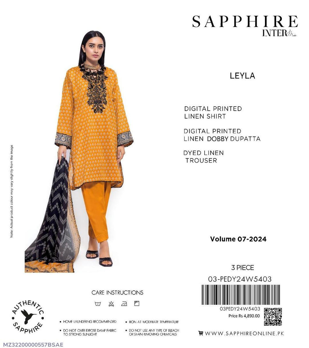 3 Pcs Women's Unstitched Linen Printed Suit